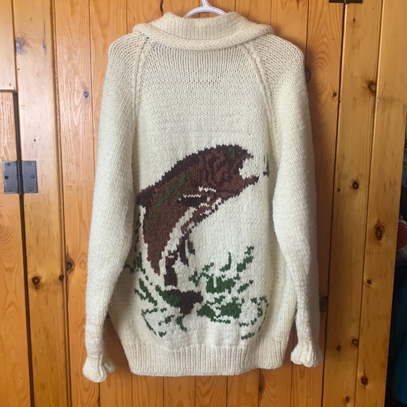 Mary Maxim Other - Mary Maxim Vintage Fishing Bass Zip Cardigan Cream